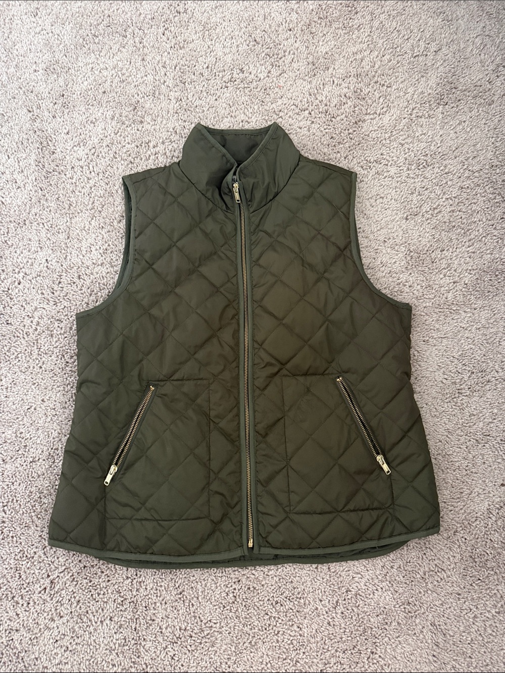 Old Navy Olive Quilted Zip-Front Women's Vest